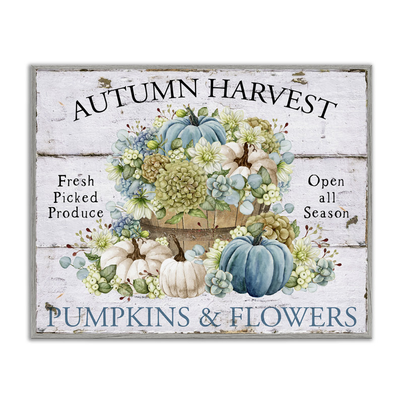 Art mural sur toile, "Pumpkins & Flowers Harvest" par Creatif Belle, Estampe numérique Farmhouse, H 11 po x l 14 po