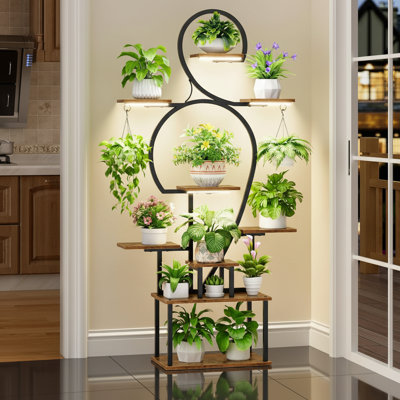 63" Tall Indoor Plant Stand With Grow Lights – 9-tier Metal Plant Shelf For Multiple Plants, Balcony & Living Room