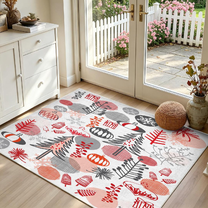 Tapis d'intérieur rétro d'hiver, transparent et lavable à la machine, motif Noël., Rectangle 39 po x 63 po
