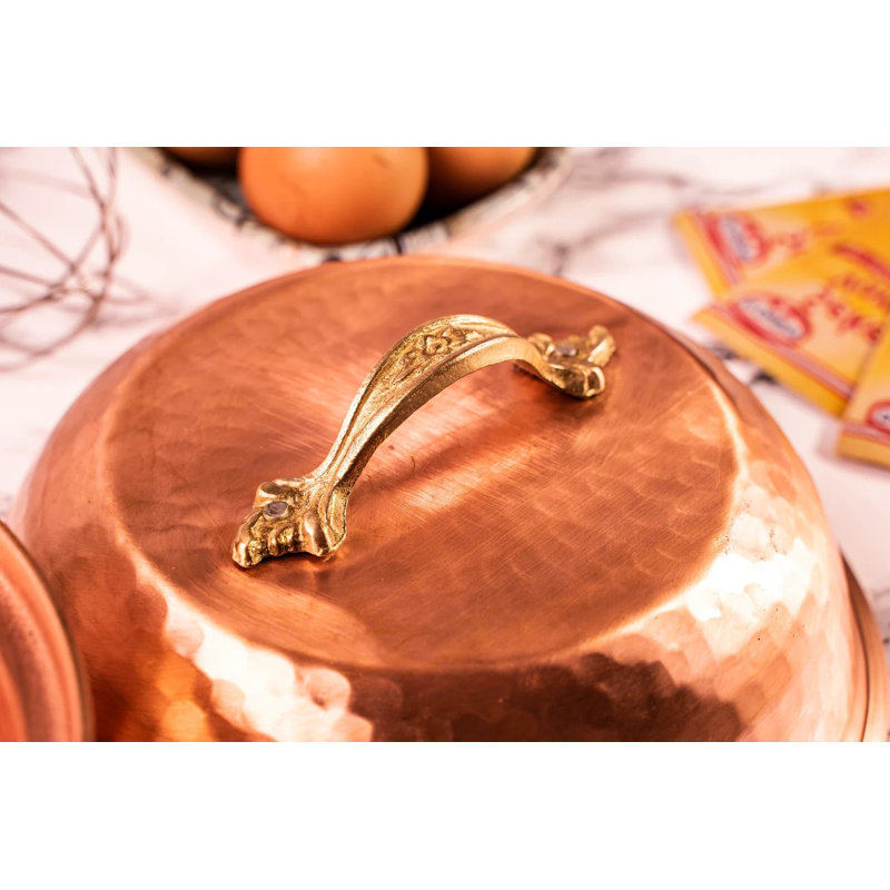 Bol en cuivre avec couvercle | Bol à nourriture en cuivre 12 "de diamètre 12 po | Ustensiles de cuisine 5 pintes en cuivre