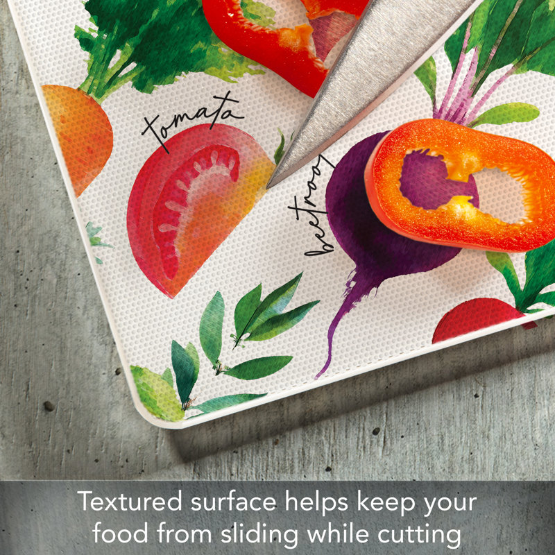 Colorful Veggies Tempered Glass Rectangular Cutting Board, 10" x 8"