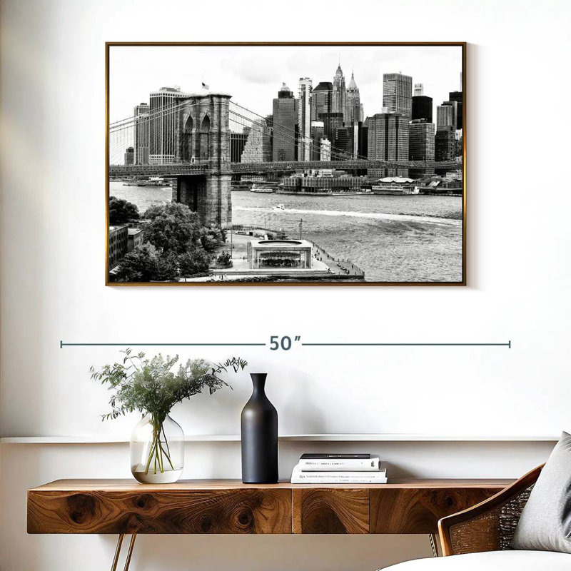 Le pont de Brooklyn, Cadre flottant doré, 40 po x 27 po