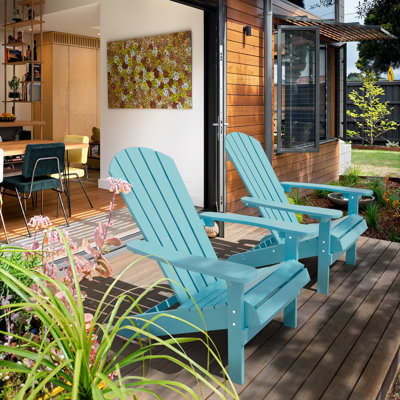 Plastic Adirondack Chair set of 2, All-Weather HIPS Outdoor Patio Chairs for Lawn, Garden, Fire Pit, Backyard