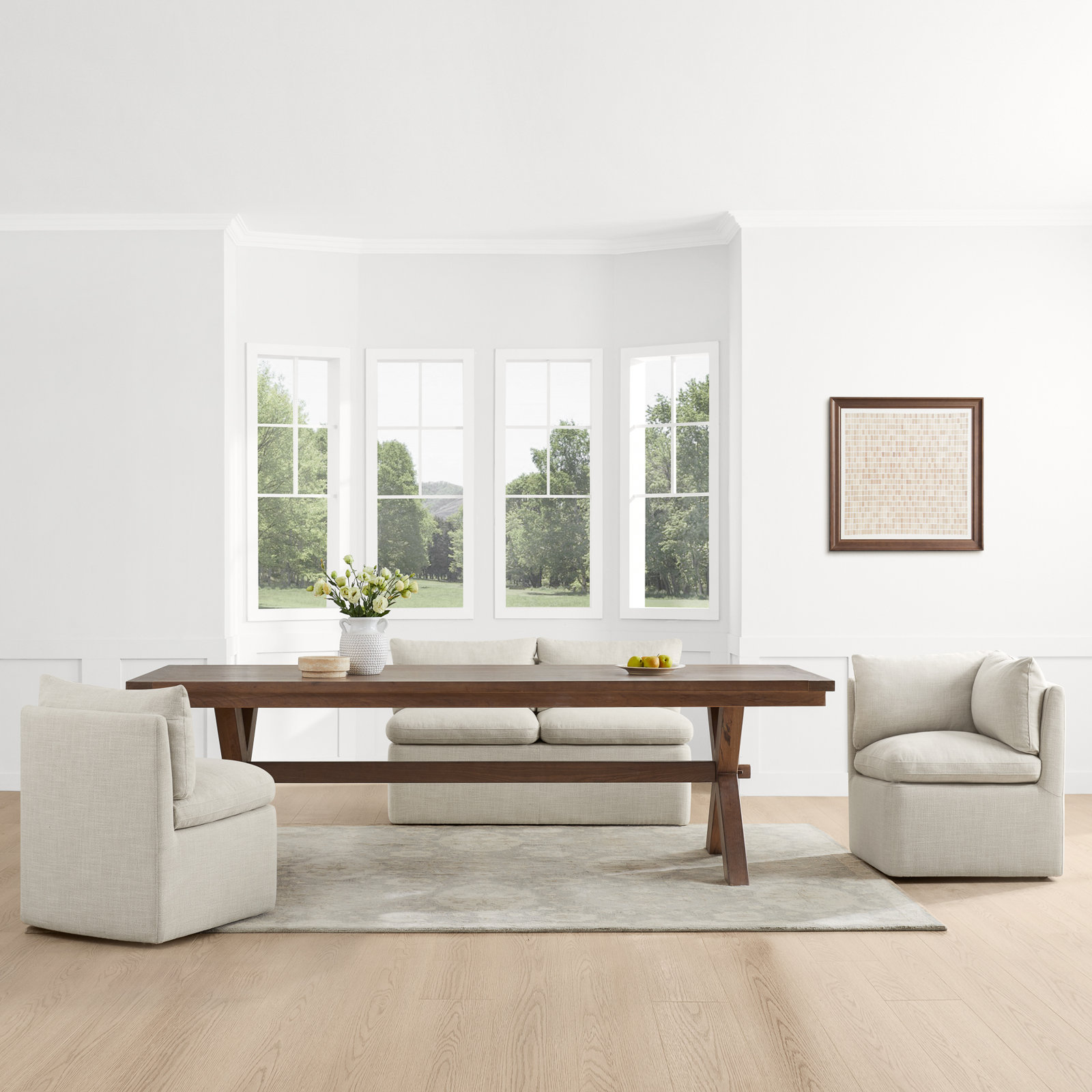 Alayaa 55" Linen Storage Dining Bench, Effie Linen