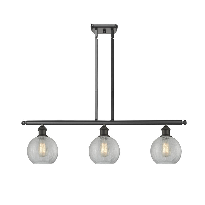 Luminaire suspendu linéaire à 3 lumières pour îlot de cuisine Baptista, Transparence craquelée, Bronze huilé