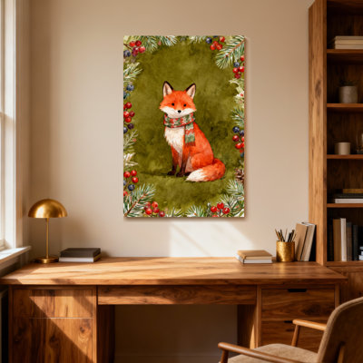 Christmas Fox With Scarf And Winter Frame