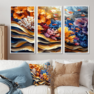 Brown Blue Great Barrier Reef I - Coral Wall Art Living Room Set