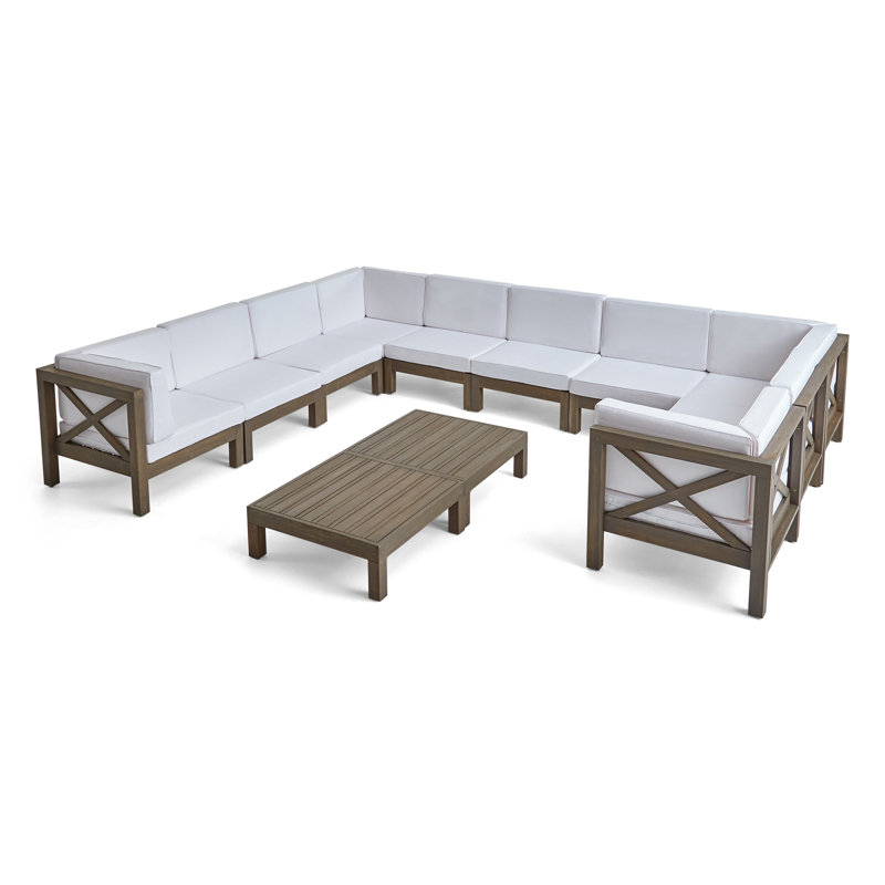 Acacia 10 - Person Patio Conversation Set with Cushions, Gray Frame / White Cushion