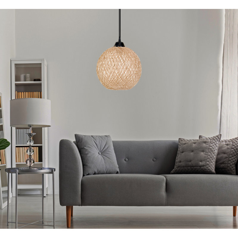 Lustre en jute fait à la main, style bohémien, 8,7 po x 9,4 po | Câble réglable, hauteur totale: 21,7 pouces | Douille E27, 40 W maximum | Parfait pour le salon, la chambre à coucher ou la salle à manger, solution d'éclairage unique et élégante