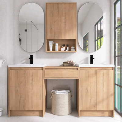 Ensemble de meuble-lavabo 72 po, meuble-lavabo autoportant avec double lavabo en résine et armoires de rangement, portes et tiroir à fermeture en douceur