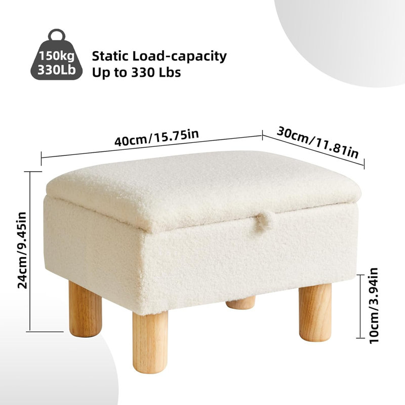 Small Storage Ottoman Footrest Teddy White
