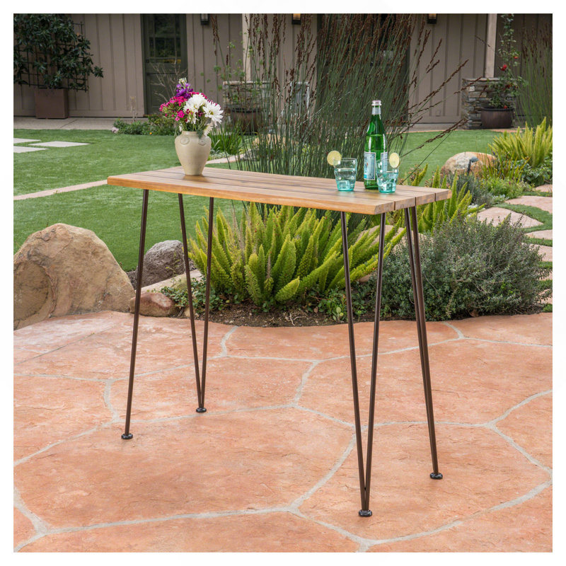 INDUSTRIAL WOOD AND METAL BAR TABLE