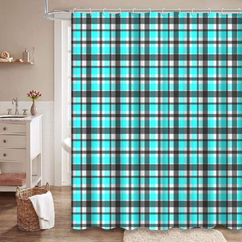 Rideau de douche intérieur noir et bleu avec 12 crochets, L 72 po x l 72 po