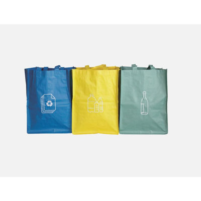 Miludia 3Pcs Colour Recycle Bags Recycling Bin Bags Heavy Duty Reusable Pack With Strong Handles