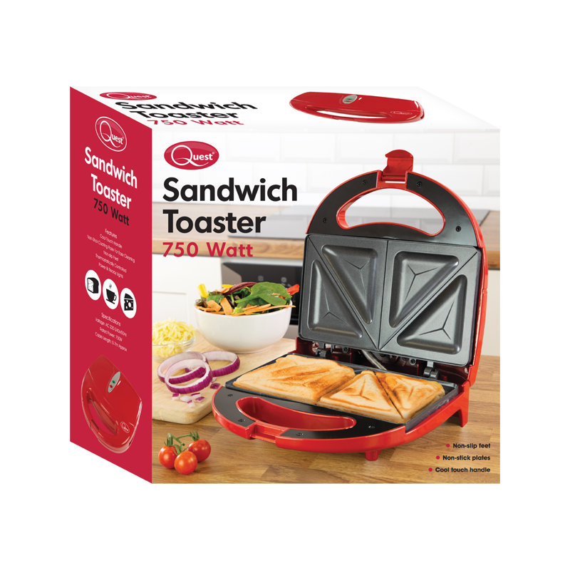 Quest 13.2cm Non Stick Electric Grill Sandwich Maker with Lid, Red