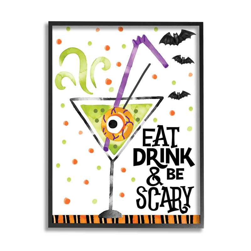 «Eat Drink & Be Scary Halloween» encadré sur bois par ND Art, impression, H 30 po x l 24 po, Giclée encadrée noir minuit