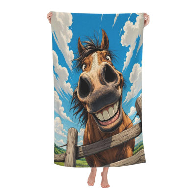 Quick Dry Beach Towel Large Microfiber Bath Towel Funny Horse Soft Plush Comfort, Strong Absorbent Feel, Lightweight Packable, Pool Camping Travel, Light Blanket Use, 30 x 60 in