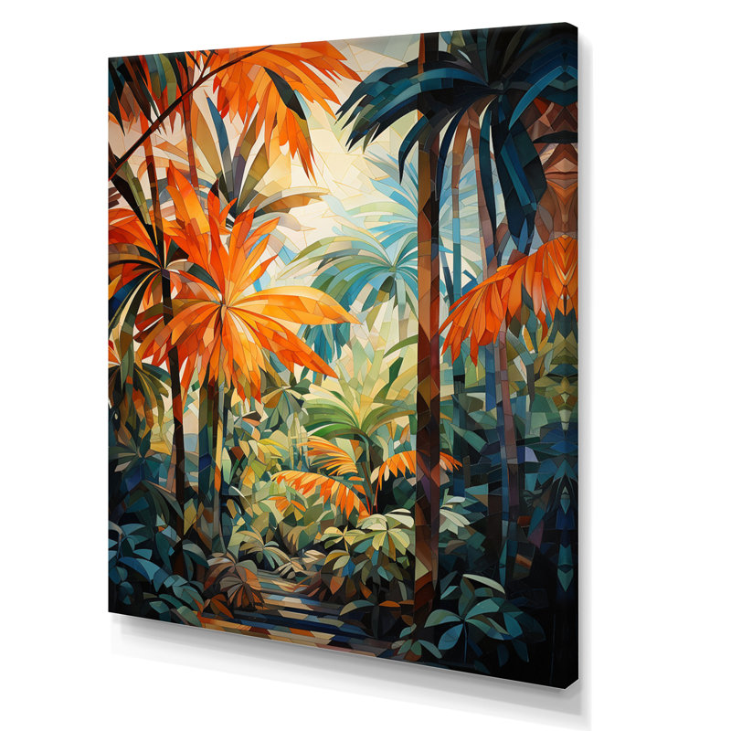 «Zerangue Orange Palm Trees Mosaic II», reproduction sur toile, H 32 po x l 24 po x P 1 po, Toile tendue