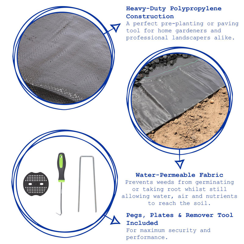 Harbour Housewares 110gsm Weed Control Membrane Set with Pegs & Plates (2 Rolls), 11cm H x 400cm W x 1000cm D