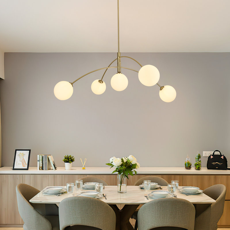 5 - Light Dimmable Modern Linear Chandelier, Gold, White