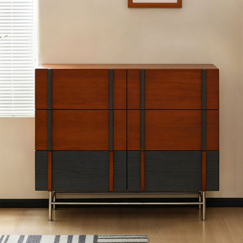 Retro Nut-Brown Solid Wood Accent Cabinet