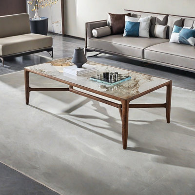 Slab Coffee Table with Solid Wood Legs