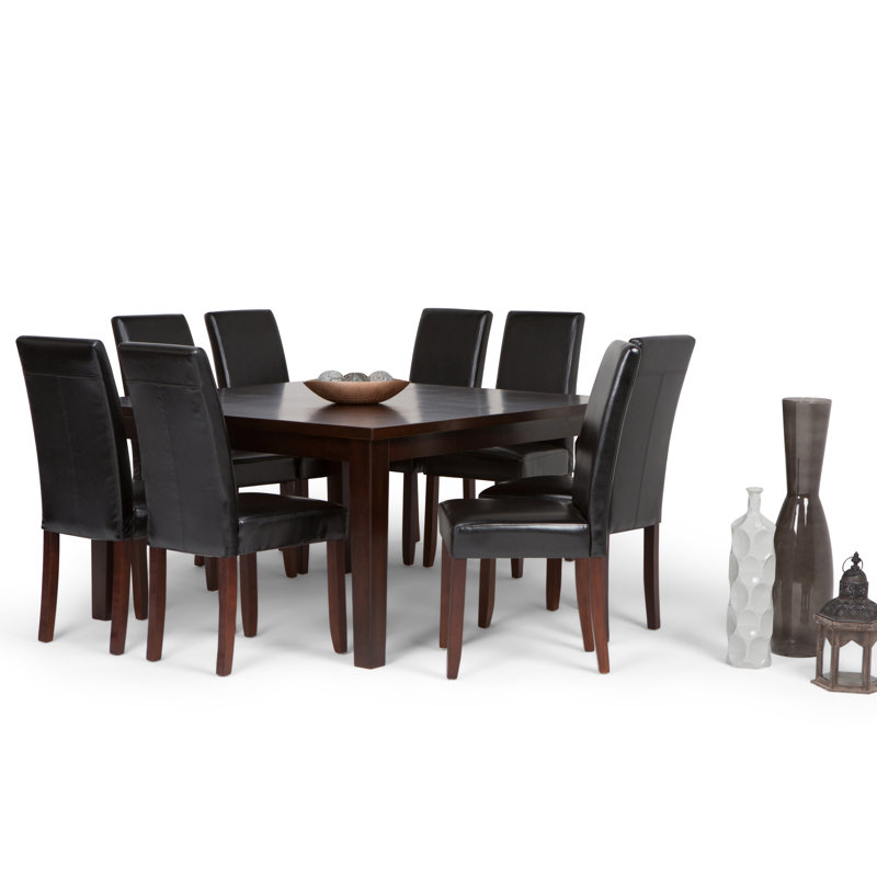 Simpli Home Acadian / Eastwood 9-Piece Dining Set with Solid Hardwood Square Table and 8 High-Back Upholstered Chairs
