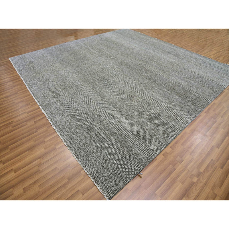 Tapis carré gris en laine nouée à la main 12 pi x 12 pi 2 po DEEF733E93604A8BAB96AD0AD507DA6F