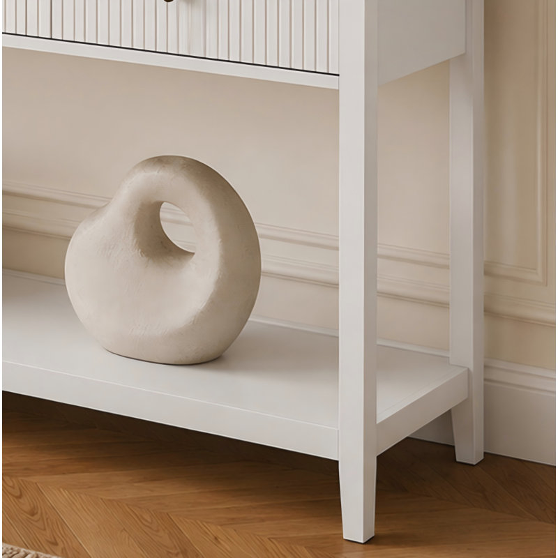 Table d'appoint étroite Pure White Modern avec trois tiroirs et une tablette de rangement