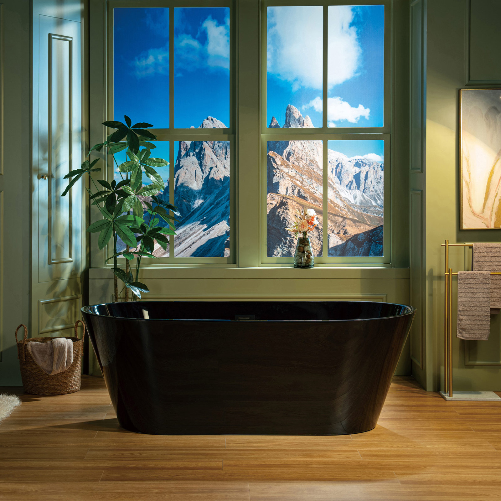 Cove 67" Freestanding Soaking Acrylic Bathtub, Matte Black, Glossy Black