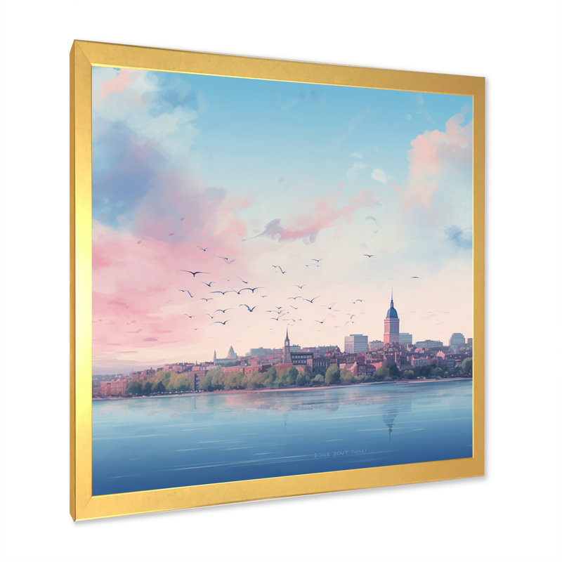 Boston City Skyline - Cityscapes Wall Decor, Cadre doré à une seule photo, H 24 po x l 24 po x P 1 po