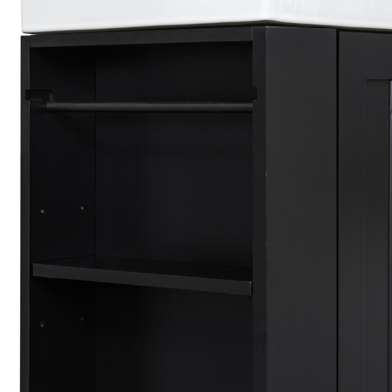 Meuble-lavabo de 20 pouces avec lavabo et rangement en céramique, Noir