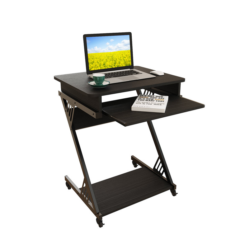 Bureau d'ordinateur en forme de Z 23,6 "avec plateau pour clavier et roulettes, table d'étude compacte pour petits espaces