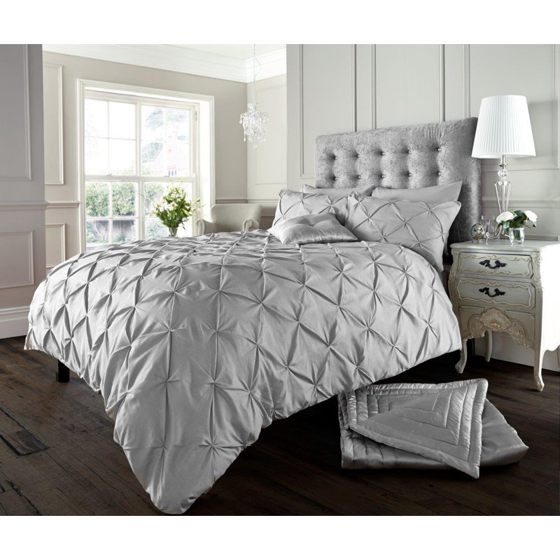 Solid Colour Duvet Cover Set with Pillowcases, Kingsize - 2 Standard Pillowcases, Silver