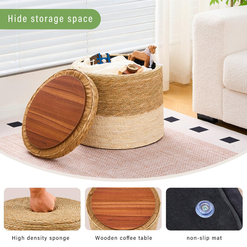 Upholstered Storage Ottoman, White