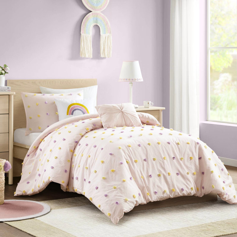 4Pcs Twin/Twin Xl Pink Cotton Comforter With And Filling, - , Filled Decorative Pillows, , Easy To Clean
