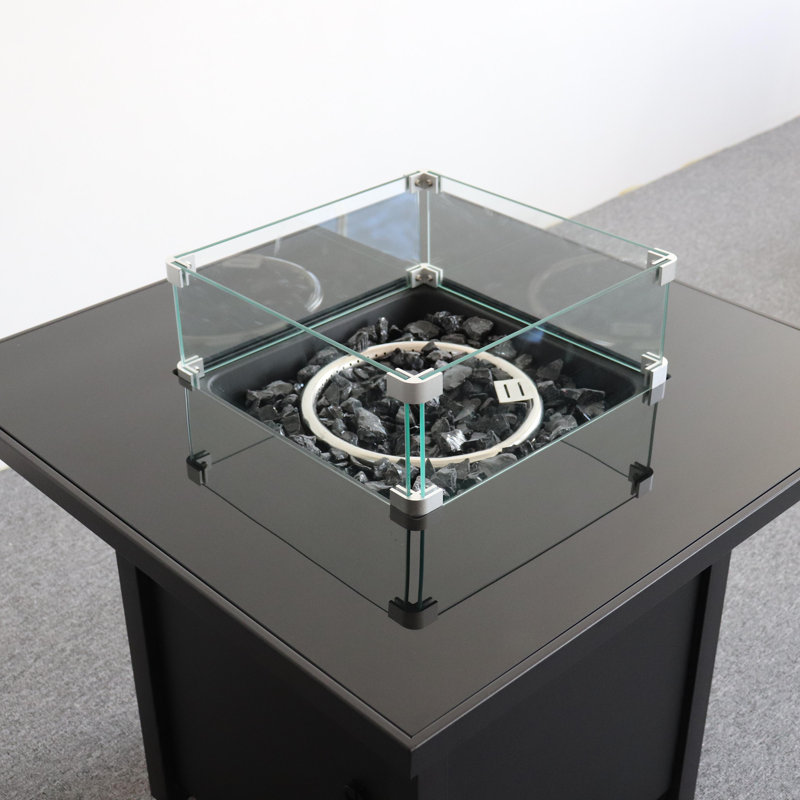 Foyer en métal thermolaqué avec plateau en verre fumé