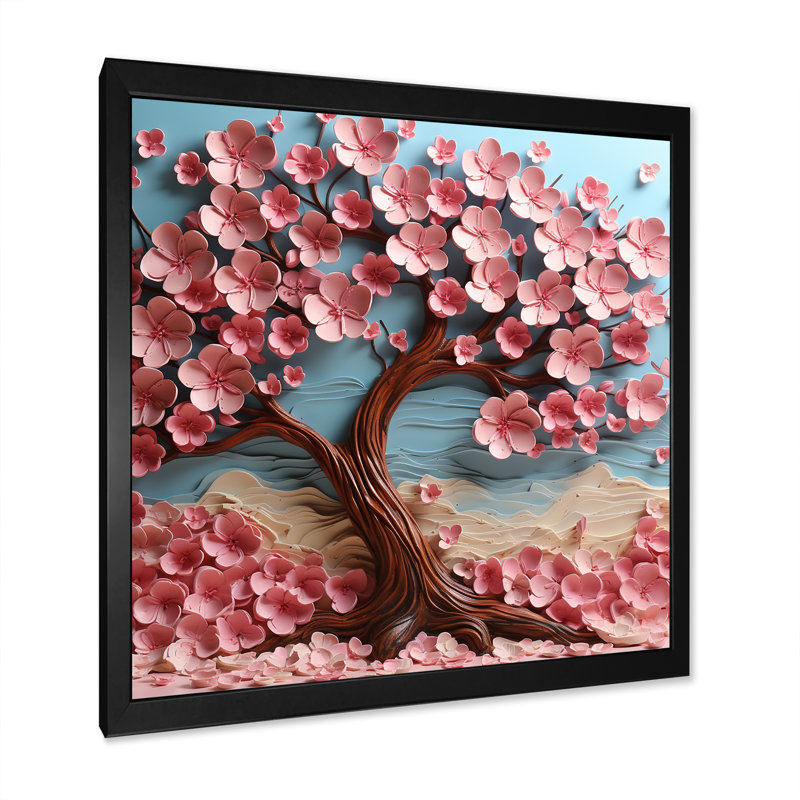 Rose et arbre mauve Essence II - arbre, art mural, H 30 po x l 30 po, Noir