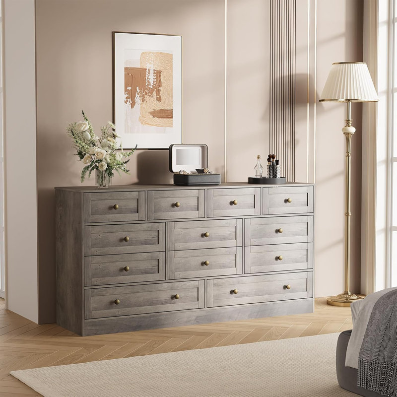 154.9cm W 12 - Drawer Chest of Drawers, Grey
