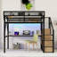 Lit mezzanine double en métal avec bureau Station de charge, aucun sommier requis, soutien solide