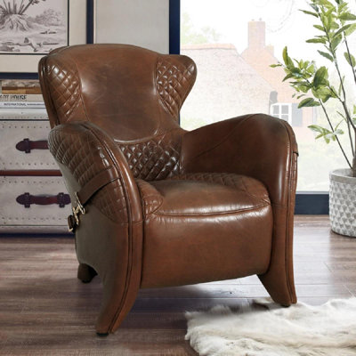 Fauteuil à oreilles en cuir Vicenza