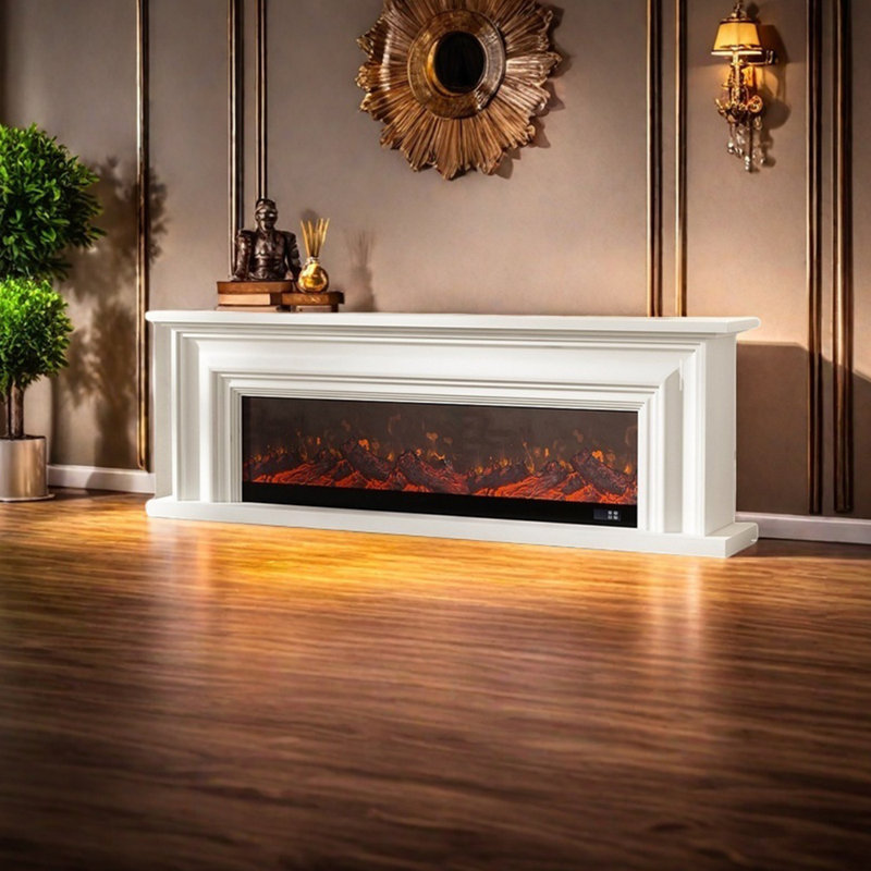 Élégante cheminée à conception tridimensionnelle, H 27,55 po x l 78,74 po x P 12,99 po, Blanc