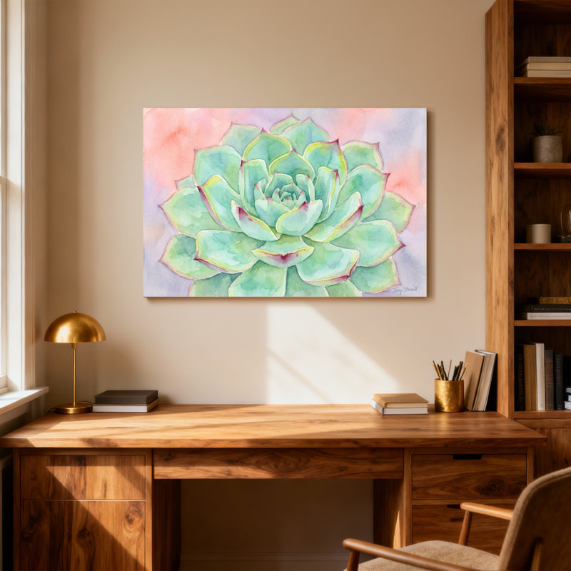 Plantes et fleurs, plante grasse, reproduction d'art, H 16 po x l 24 po
