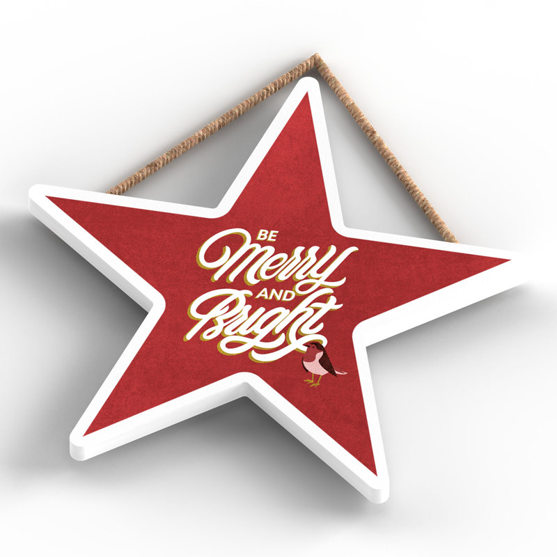 Xmas Be Merry and Bright Wooden Star Plaque