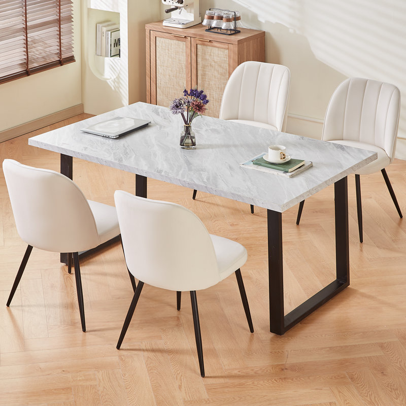 Barez Velvet/Suede Upholstered Armless Dining Chair with Adjustable Feet, Cream