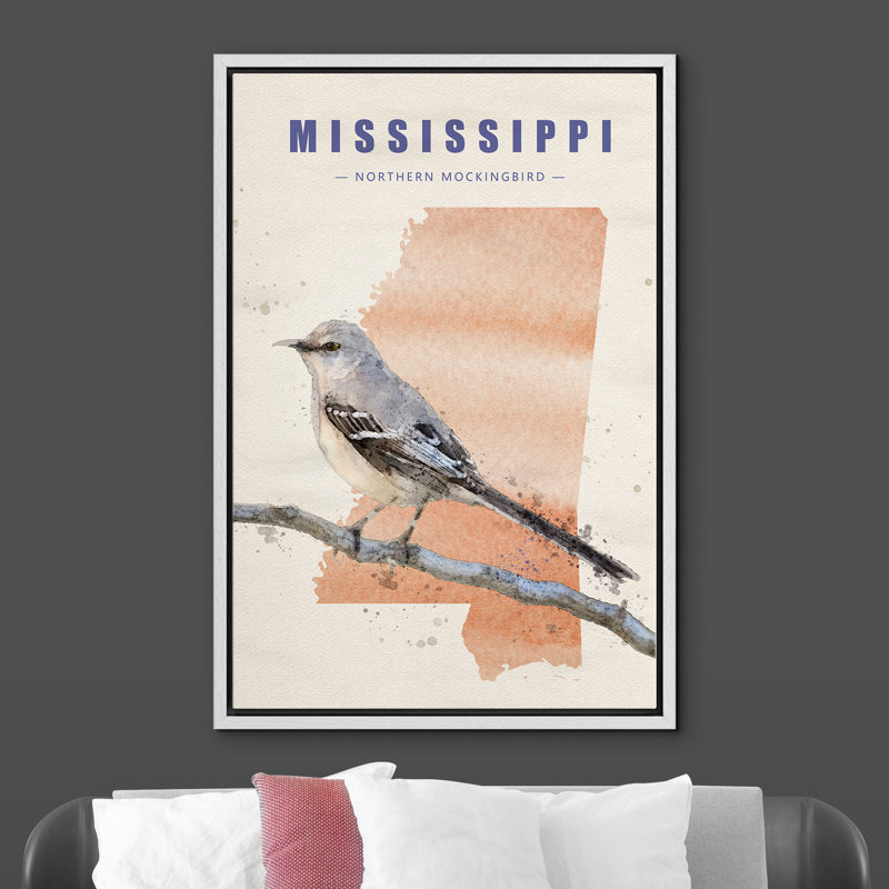 Oiseau moqueur gris du nord IDÉE4WALL Mississippi, H 36 po x l 24 po x P 1,5 po, Blanc