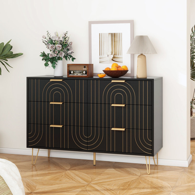 Commode de rangement à 6 tiroirs, Noir, noir, noir, noir