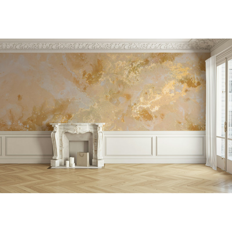 Papier peint à texture de marbre beige doré, L 115 po x l 225 po