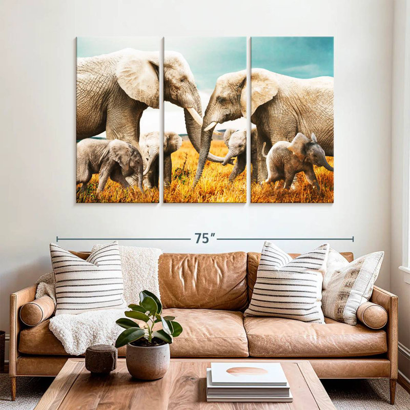 Safari famille d'éléphants, H 42 po x l 65 po