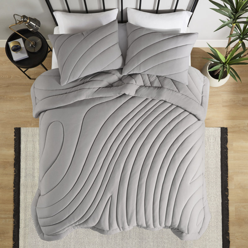 Édredon gris / double 3 pièces avec fonction bourre, rembourrage de 350 g / m², lavable à la machine, inclus et 2 taies décoratives, étiqueté, po